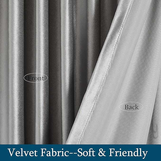 PRIMROSE Light Grey Curtains 102 inch for Living Room,2 Panels Drapes Blackout Rod Pocket Back Tab Window Treatment Room Darkening Thick Decorative Curtains for Bedroom