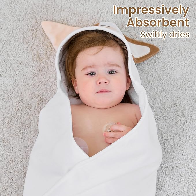 Mooreeke 2 Pack Toddler Towels - 100% Cotton Toddler Hooded Towels - Soft Baby Bath Towel with Hood for Newborn - Comfort Towel for Baby Girls and Boys - Animal Shaped (Puppy & Dinosaur)