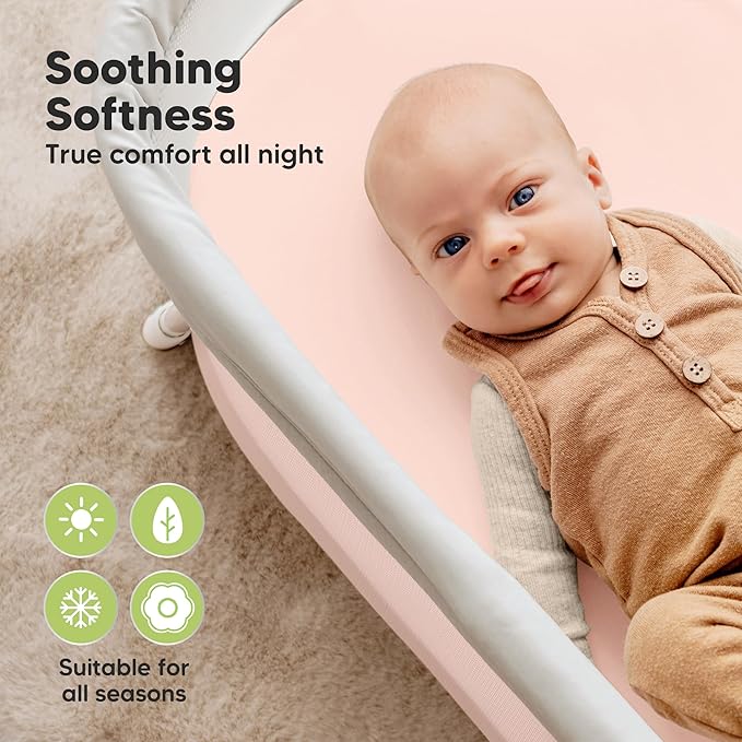 2-pk Waterproof Bassinet Sheets Girls, Boys, Cotton - 33x17 Universal Bassinet Mattress Pad Protector Cover, Compatible with Graco, Baby Delight, Chicco, Halo Bassinest Swivel Sleeper Fitted (Cameo)