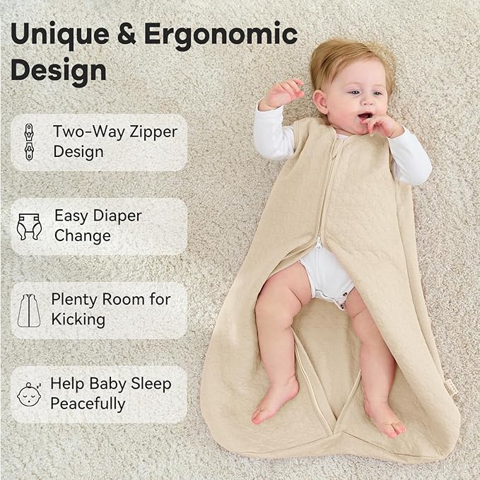 Unnivoll Baby Sleep Sack 6-12 Months 1.0 Tog Baby Wearable Blanket Cotton Sleeping Sack Quilted Baby Sleep Bag with 2-Way Zipper for Infant Newborn Yellow