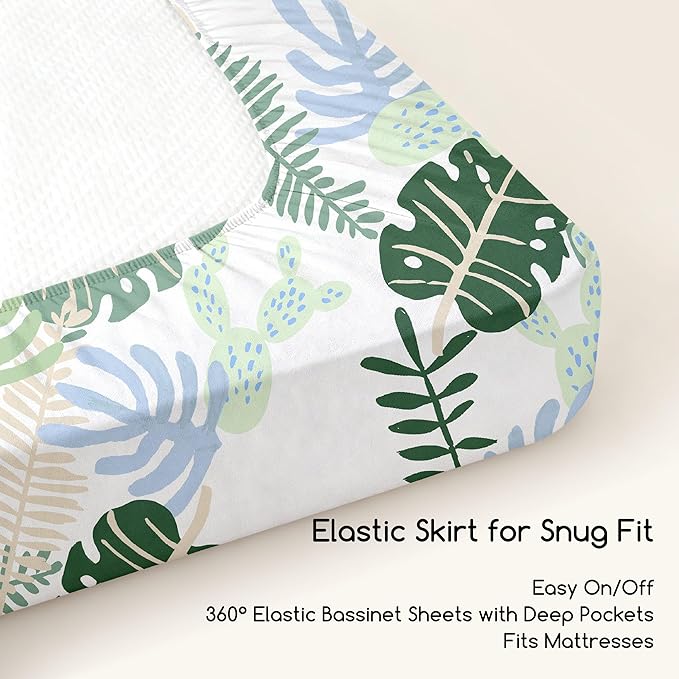Bedside Sleeper Bassinet Fitted Sheets 20 x 33, 3 Pack Baby Delight Beside Me Dreamer,Babybond,Jimglo,koola,cowiewie,fodoss, Dream On Me Baby Square Bassinet, Sage Green Leave