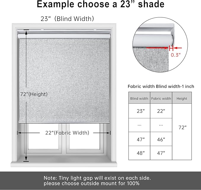 Homebox Cordless Blackout Roller Shades for Windows, 100% Room Darkening Blinds with Thermal Insulated Easy Install Spring System for Home, Living Room, Nursery (41" W x 72" H, Grey)