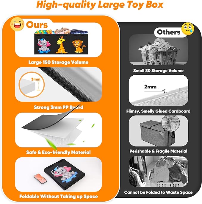 Extra Large Toy Box, Collapsible Storage Organizer with Lids, Cute Animals Toybox for Boys Girls, 40"x14"x16" Kids Toy Chest Sturdy Storage Boxes for Living Room Bedroom Playroom Nursery