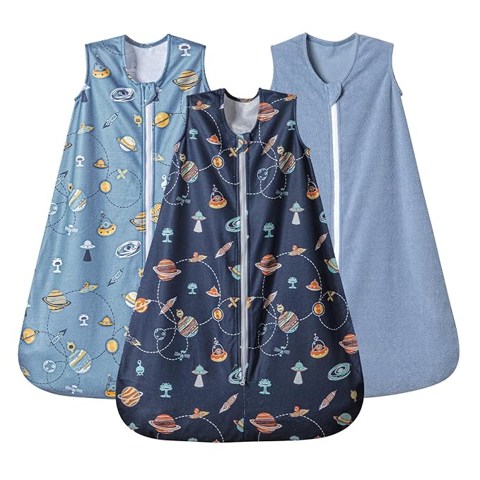 PHF 3 Pack Warm Micro-Fleece Baby Sleep Sack 12-18 Months, Soft Baby Wearable Blanket, 2-Way Zipper Sleeping Bags, Comfy Toddler Sleeping Sack for Boys, Large Size, Space