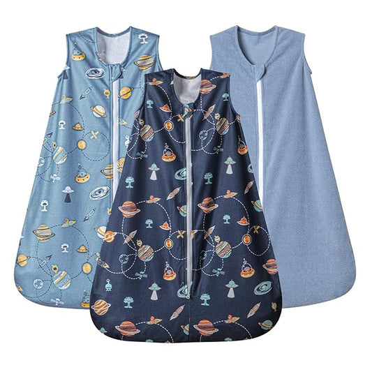 PHF 3 Pack Warm Micro-Fleece Baby Sleep Sack 12-18 Months, Soft Baby Wearable Blanket, 2-Way Zipper Sleeping Bags, Comfy Toddler Sleeping Sack for Boys, Large Size, Space