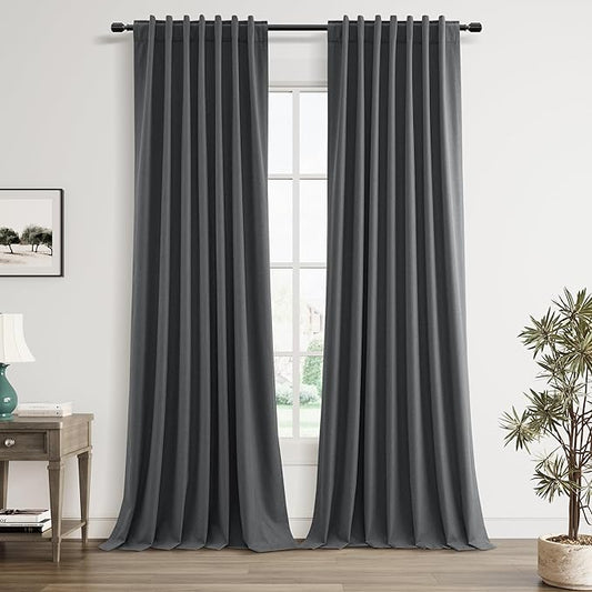 Guken 100% Blackout Curtains 96 Inch Length 2 Panels Set for Living Room Bedroom Back Tab Thermal Insulated Black Out Linen Drapes Room Darkening Blazer Grey,52x96