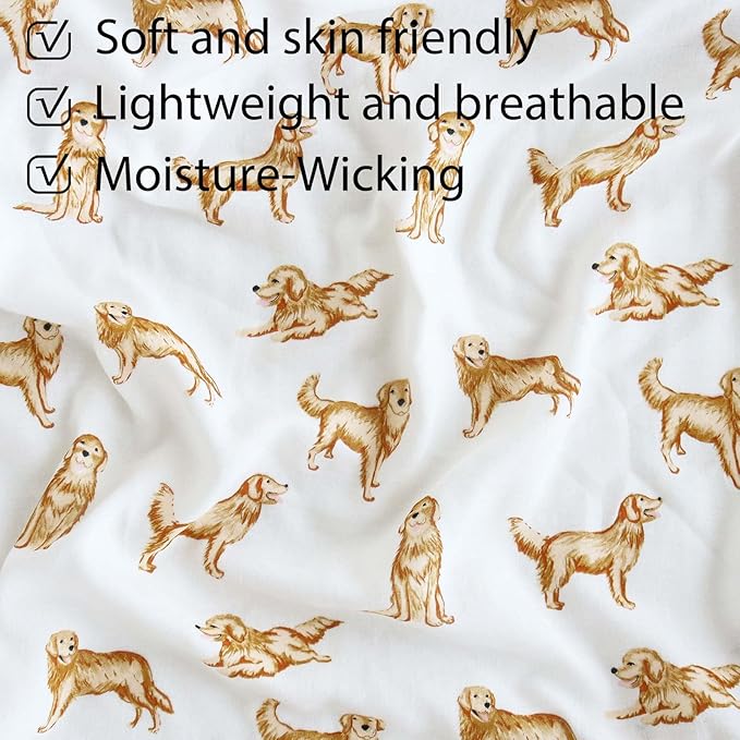 LifeTree Crib Sheets for Baby Unisex - Muslin Fitted Crib Sheets Toddler Bed Sheet, 70% Viscose from Bamboo and 30% Cotton, Fits Standard Crib, Golden Retriever, 28in x 52in