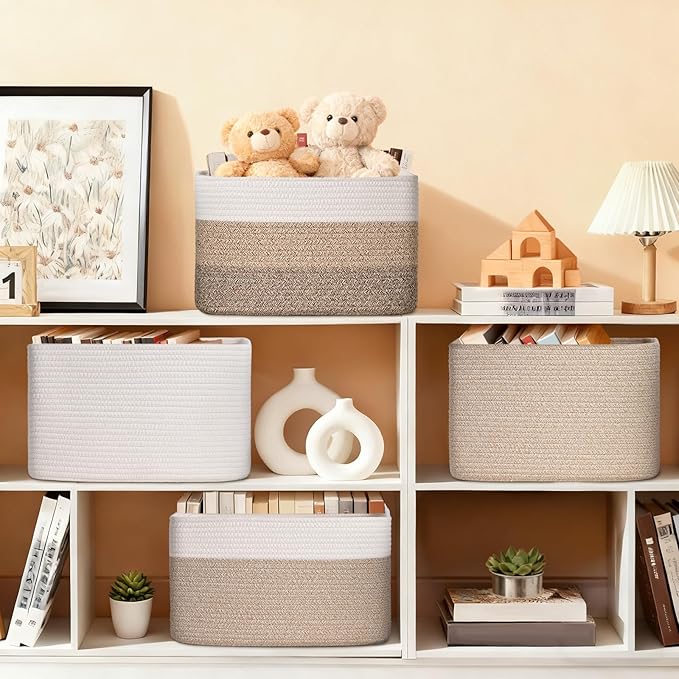 Woven Storage Baskets, Baskets for Organizing, 3 Pack Woven Basket for Storage, Storage Baskets for Shelf, Towel, Toy, Book, Closet, Baby 15"×10"×9"