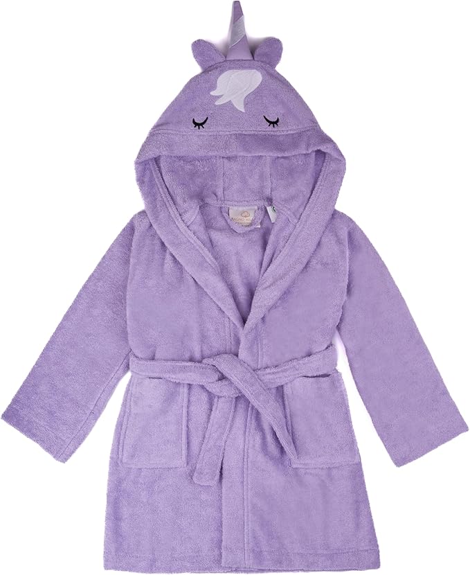 BAGNO MILANO Kids Organic Turkish Cotton Hooded Beach Cover-Up Towel, GOTS Certified, for Boys and Girls (Unicorn Purple, 3-4 Years)