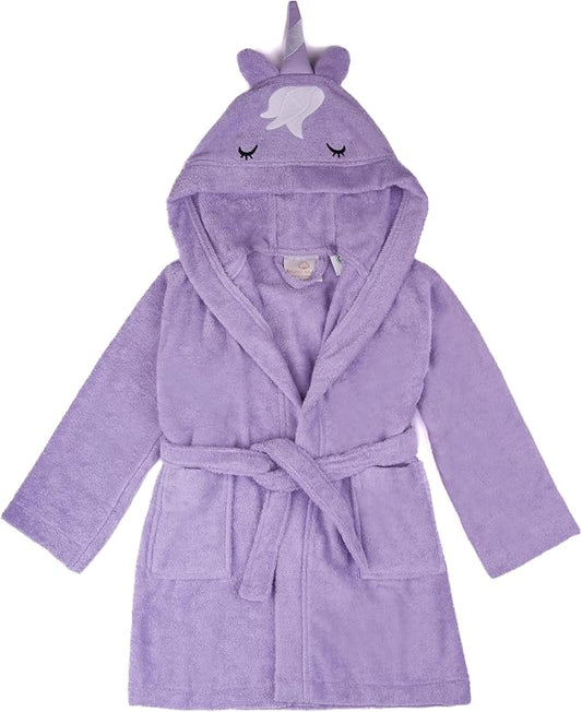 BAGNO MILANO Kids Organic Turkish Cotton Hooded Beach Cover-Up Towel, GOTS Certified, for Boys and Girls (Unicorn Purple, 3-4 Years)