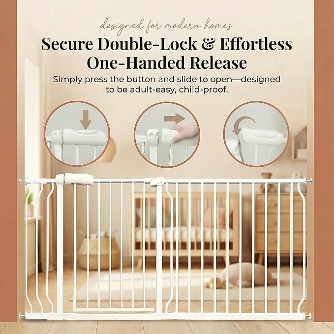 Extra Wide Baby & Dog Gate 62-67 Inch, Pressure Mounted No Drilling, Adjustable Indoor Safety Gate for Stairs & Wide Doorways - Metal Design for Kids and Pets, White