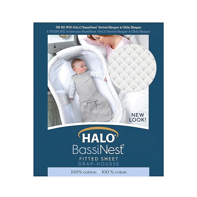 HALO BassiNest Fitted Sheet – 100% Cotton, Soft and Breathable Bassinet Sheet for Babies, 30” x 16” Pre-Shrunk Sheet, Pebble