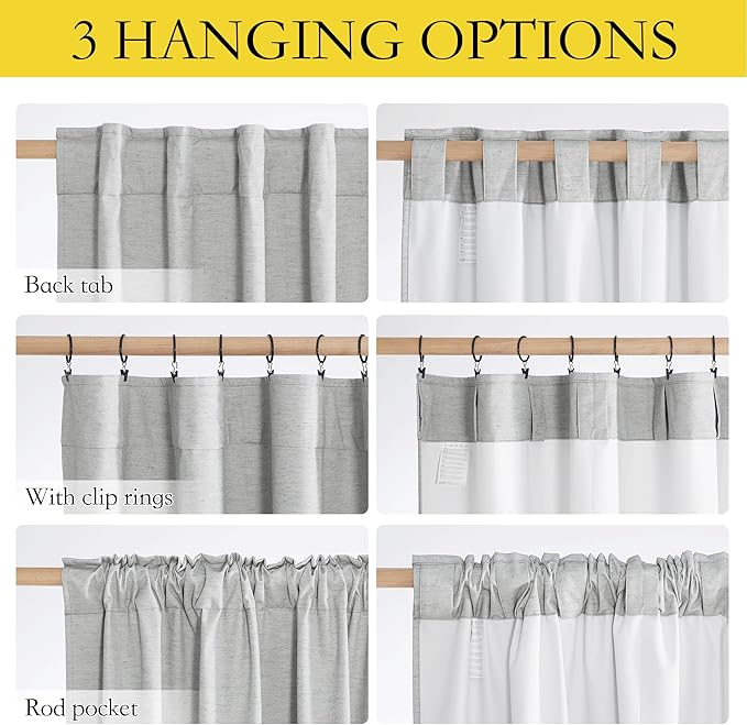 NICETOWN Grey Long Linen Full Shade Panels, Pair of Thermal Insulated & Energy Efficiency Blackout Curtains for Living Room Windows, Lined Silky Performance Window Dressing (52" Wide x 95" Long)
