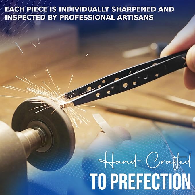 Premium Slant Tip Tweezers – Handmade Japanese Stainless Steel, Ultra-Precise Hair Removal Tool for Brows, Ingrowns & Splinters – Ergonomic 9-Hole Grip, Professional Salon Quality (Matt Black)