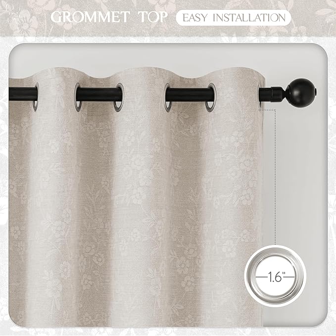 Beauoop Cream Floral Jacquard Blackout Curtains 84 Inches Long 2 Panels for Living Room Bedroom Chenille Flower Room Darkening Thermal Insulated Soundproof Grommet Window Drapes, 52x84 Set of 2
