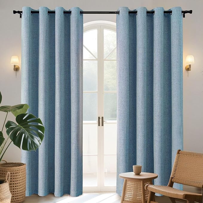 Joydeco Blackout Curtains 72 Inches Long 2 Panels Burg, Room Darkening Curtains for Bedroom, 100% Black Out Textured Thermal Drapes Privacy Protection 2 Panels Set(W52 x L72 Inch, Sky Blue)