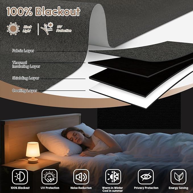 Kincmo No Drill Motorized Blinds with Remote, 100% Blackout Roller Shades for Windows, Custom Electric Blinds Compatible with Alexa, Apple Homekit, Google Home (100% Blackout Starscape Brown)