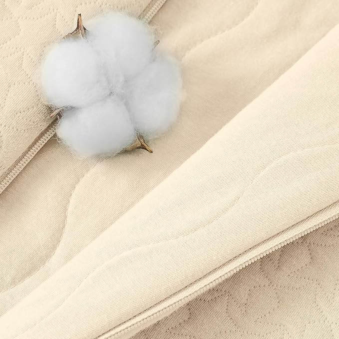 Unnivoll Baby Sleep Sack 12-18 Months TOG 2.5 Winter Baby Wearable Blanket, 100% Cotton Fabric Newborn Infant Sleeping Sack 2-Way Zipper Quilted Baby Sleep Bag, Warm Soft Apricot