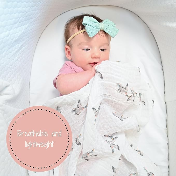 LollyBanks Muslin Swaddle Blankets 2PACK, 100% Cotton Baby Blanket 47 x 47 Inches, Large Baby Swaddle Breathable, Muslin Blankets for Boys and Girls (Mallard Duck and Grey)