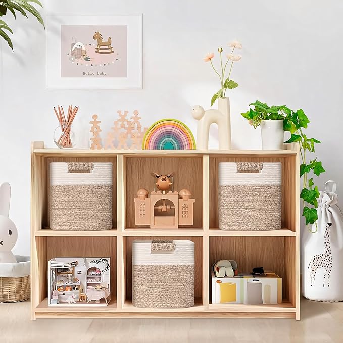 13 Inch Storage Cubes, 3 Pack Cube Storage Bins for Organizing, Cotton Rope Woven Baskets for Shelves, Bathroom, Kids Room, Closets, Baby Nursery