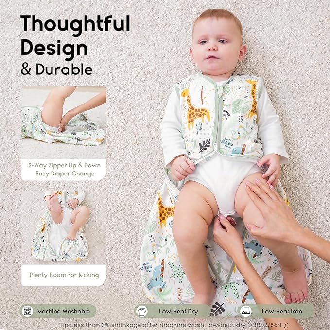Yoofoss Baby Sleep Sack 18-24 Months 0.5 TOG Baby Wearable Blanket, 100% Organic Cotton Infant Toddler Sleeping Sack 2-Way Zipper Lightweight Sleep Sack, Giraffe