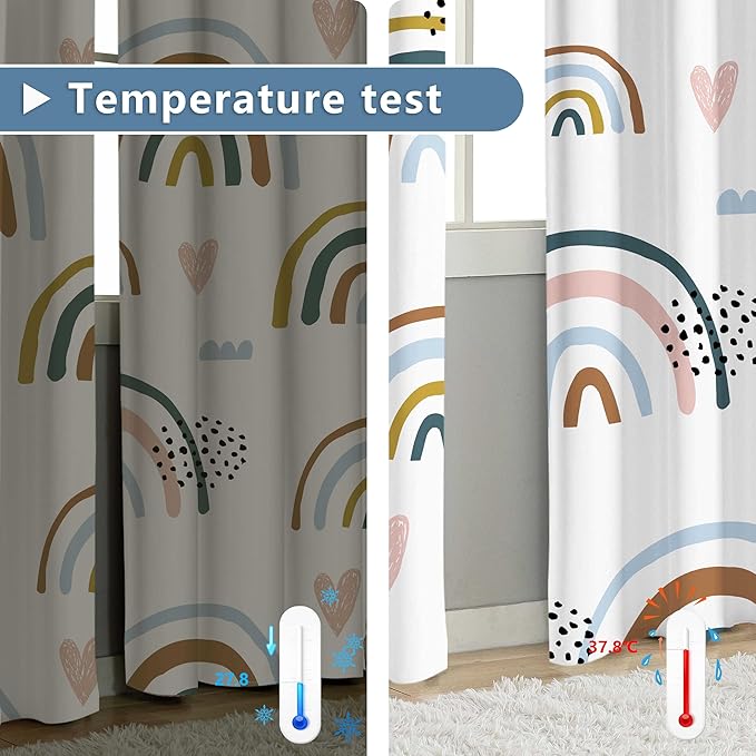 chiinvent Blackout Rainbow Curtains for Kids Cute Rainbow Room Darkening Window Curtains Decorative Cartoon Black Out Curtain for Girls Bedroom Nursery, C2, 52" x 96", 2 Panels (90% Blackout)