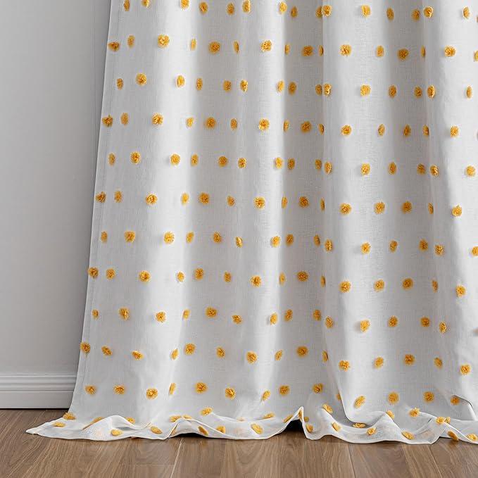 MEETSKY 100% Blackout Curtains for Sliding Glass Door 95 Inch Length Total Light Blocking Curtains for Living Room,Grommet Room Darkening Window Drapes with Yellow Pom Pom Sheer 52W x 95L, 2 Piece