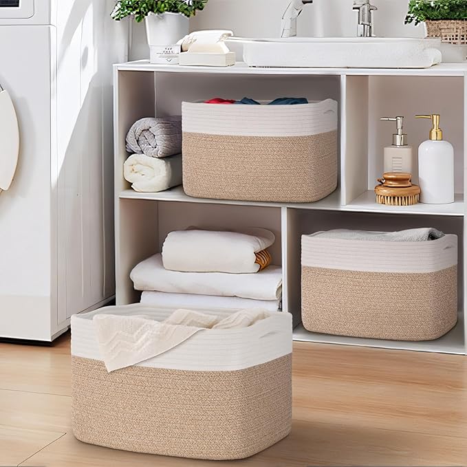 Woven Storage Baskets, Baskets for Organizing, 3 Pack Woven Basket for Storage, Storage Baskets for Shelf, Towel, Toy, Book, Closet, Baby 15"×10"×9"