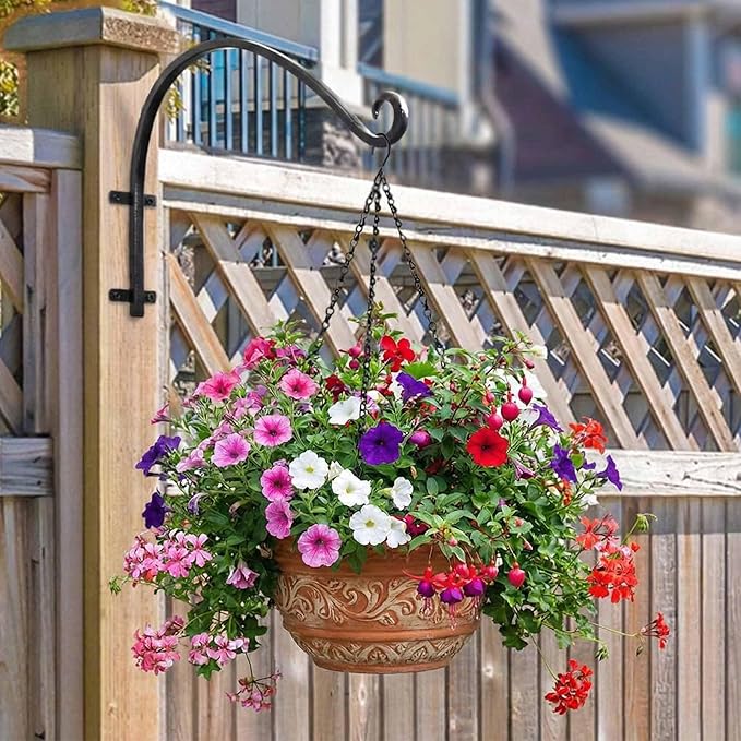Heavy Duty Hanging Plant Bracket: 50lbs Weight Capacity - Bird Feeder Hangers 2 Packs, 12-Inch Black Metal Plant Bracket Wall Hook for Birdhouse, Wind Chimes, Lanterns, Easy to Install