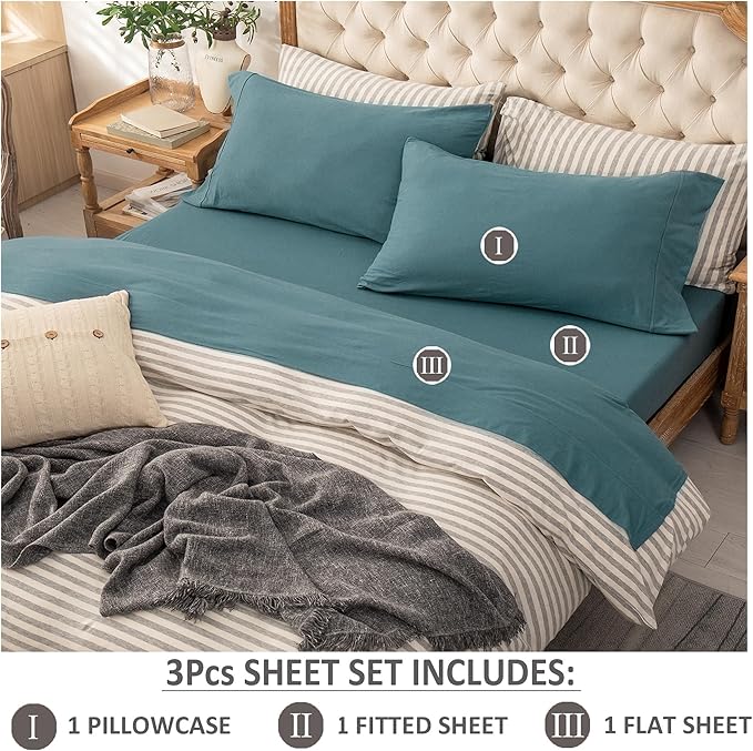 PURE ERA Jersey Knit 3pcs Bed Sheet Set 100% T-Shirt Cotton Super Soft Comfy Breathable Fits Mattress Up to 20" Extra Deep Pocket (Solid Cerulean Blue,Twin XL)