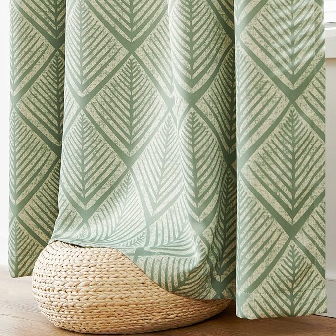 jinchan 80% Blackout Curtains for Living Room, Geometric Patterns Drapes for Bedroom, Window Treatments for Room Darkening, Grommet Top Thermal Insulated Curtains 90 inch Length 2 Panels, Sage Green