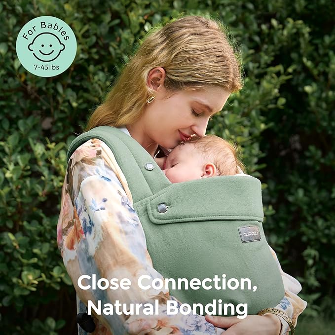 Momcozy Baby Carrier with Natural Cotton Linen, Built to Last, Ergonomic Design, 7-45lbs for Infant and Toddler, Lightweight and Comfortable, Hands-Free for Moms&Dads, Sage Green
