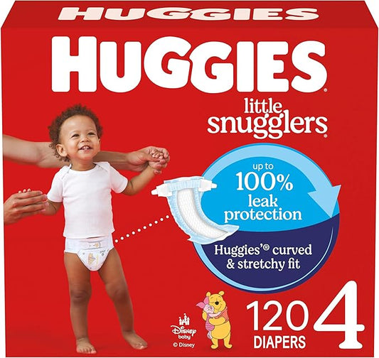 Huggies Size 4 Diapers, Little Snugglers Baby Diapers, Size 4 (22-37 lbs), 120 Count