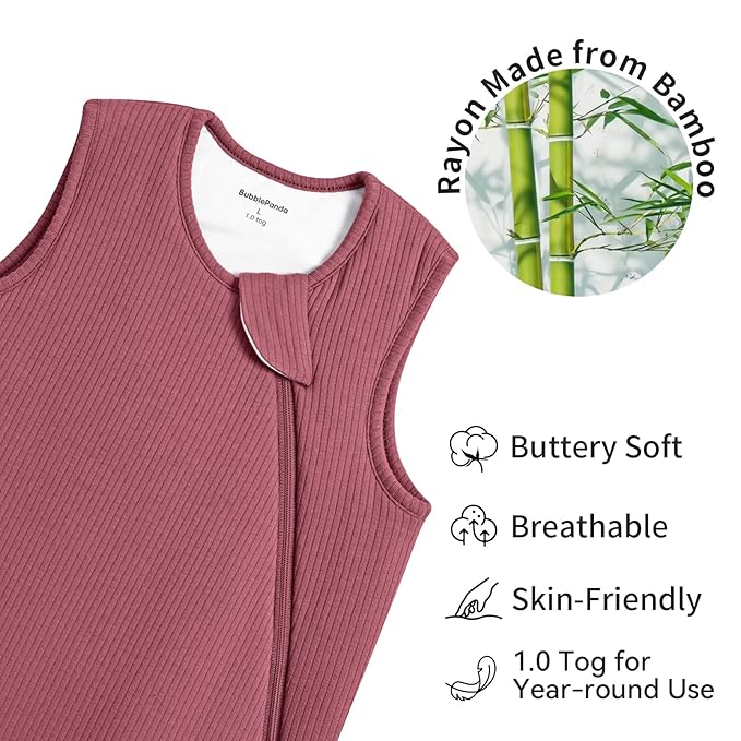 BubblePanda Rayon Made from Bamboo Sleep Sack 0-6 Months Newborn Infant Sleep Sack 0-3 Months 1.0 Tog Breathable Baby Wearable Blanket With 2-Way Zipper Unisex Sleeping Bag for Babies