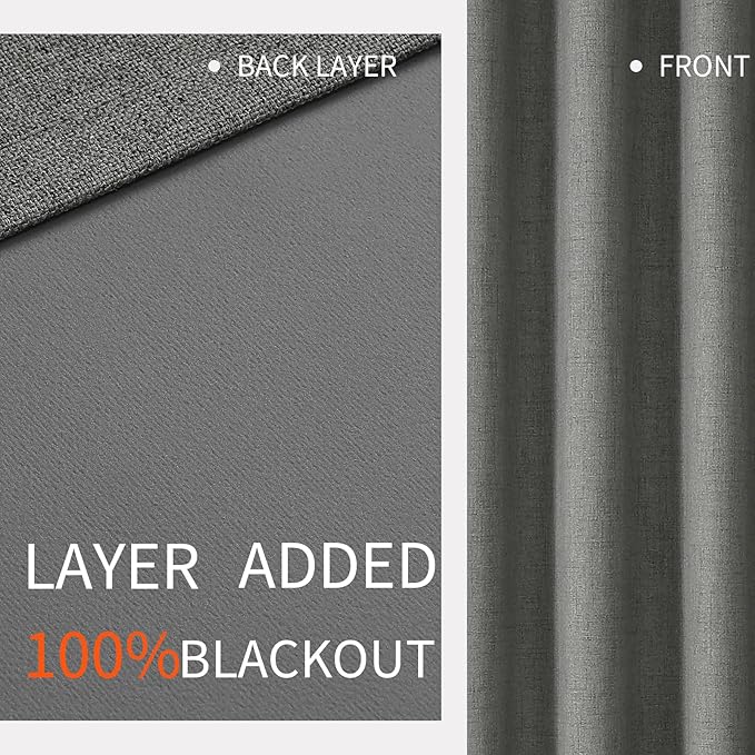 Joydeco Blackout Curtains 90 Inches Long 2 Panels Burg, Room Darkening Curtains for Bedroom, 100% Black Out Textured Thermal Drapes Privacy Protection 2 Panels Set(W42 x L90 Inch, Grey)