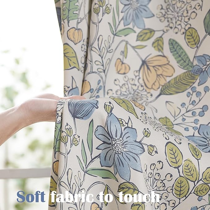 Vangao Blue Nursery Curtains for Girls Room Easter Floral 100% Blackout Curtains 63 Inch Length Farmhouse Drapes for Bedroom Room Darkening Flower Patterned Window Treatment for Kids Set of 2