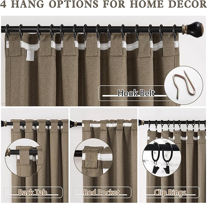 DUALIFE Faux Linen Full Blackout Curtains Vertical Drapes for Patio Sliding Glass Door,Back Tab Pinch Pleated Window Treatment Curtains,W84 x L96,2 Panels Set,Chocolate Brown