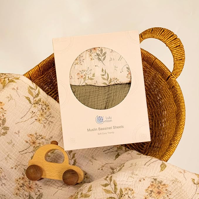 lulumoon Baby Bassinet Sheets Muslin: Soft Fitted Bassinet Sheets Floral for Girls - Fit for Oval Rectangle or Hourglass Mattress