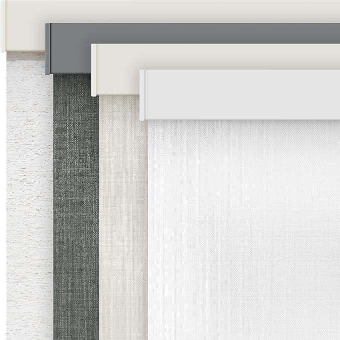 AOSKY Linen Roller Blinds Shades for Indoor Windows Pull Down Cordless Blackout Black Out Window Shade 47 Inch Blinds for Home White