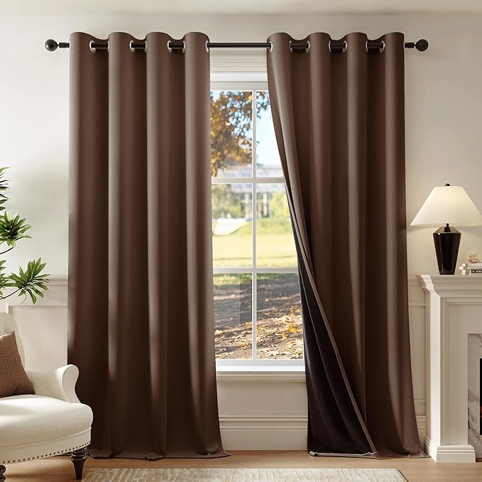 Beauoop 100% Blackout Curtains 54 Inch Long 2 Panels for Bedroom Living Room Coffee Brown Solid Room Darkening Thermal Insulated Soundproof Energy Saving Grommet Top Window Drapes,52x54, 2 Set