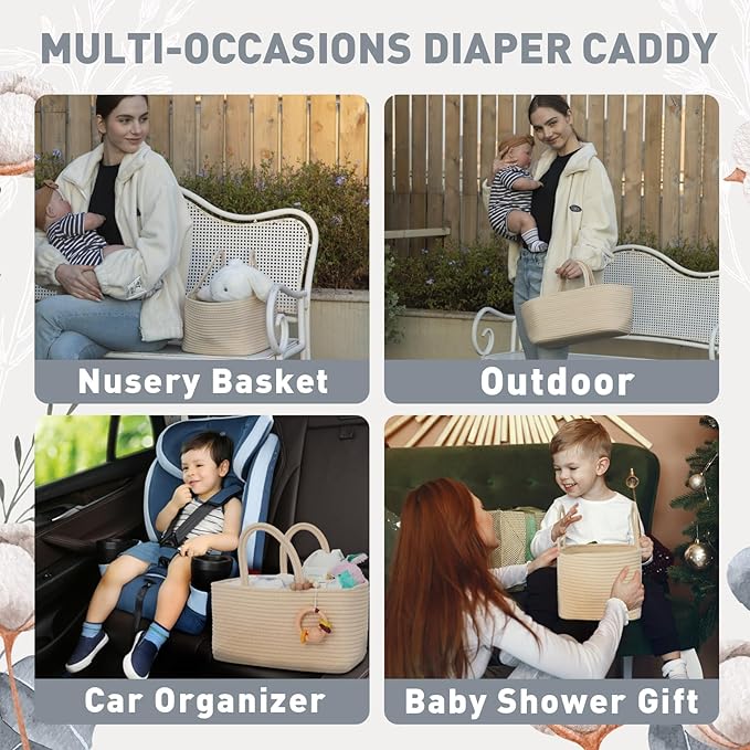 Miss Fong Diaper Caddy Organizer - Portable Caddy with Removable Dividers, Travel Basket & (Creme)