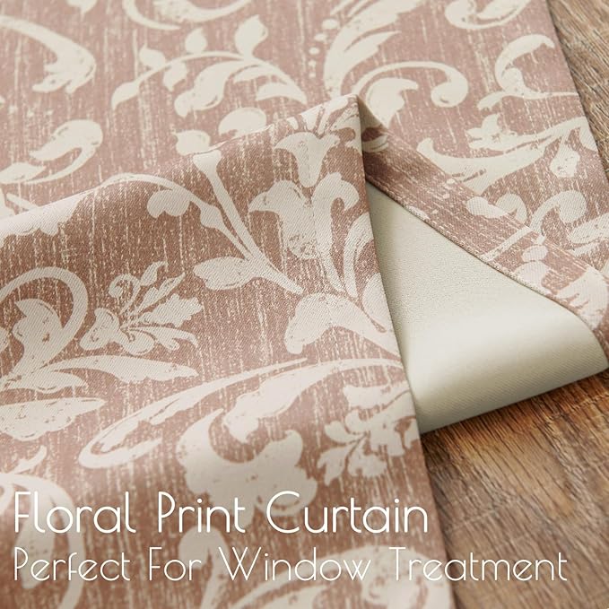 jinchan 80% Blackout Curtains for Bedroom, Farmhouse Drapes with Scroll Floral Patterned for Living Room, Grommet Top Thermal Insulated Curtains, Vintage Country Drapes 63 inch Length 2 Panels Taupe