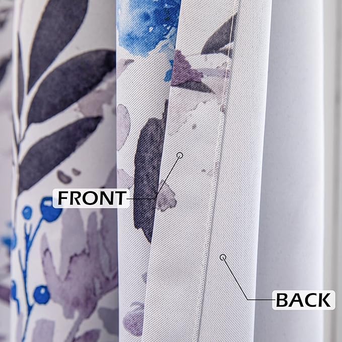 MYSKY HOME Curtains 84 Inches Long for Living Room, Blue Floral Thermal Insulated Light Blocking Grommet drapes, 2 Panels, Grey and Blue.