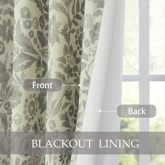 DriftAway Julia Watercolor Blackout Room Darkening Lined Thermal Insulated Energy Saving Window Curtains 2 Layers 2 Panels Each Size 52 Inch by 84 Inch Linen Gray