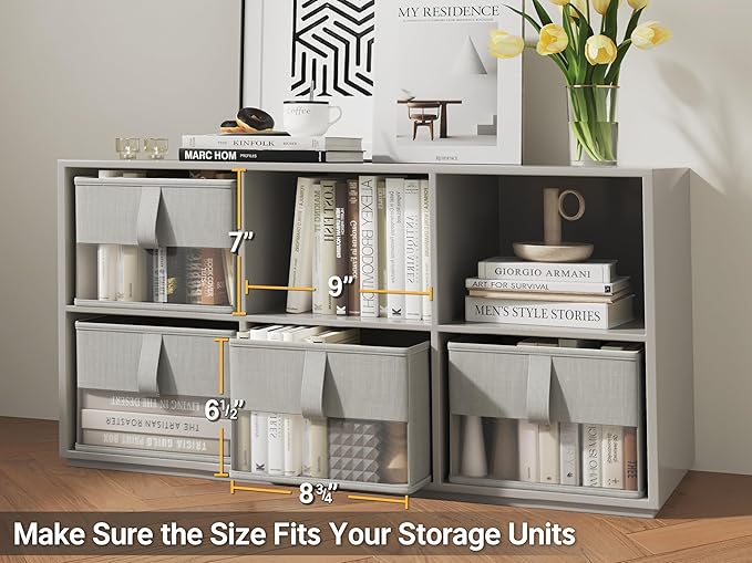 Foldable Storage Bins with Clear Window, Fabric Organizer for Closet, Shelves & Cubes - Breathable, Odor-Free Storage Boxes for Towels, Clothes, Toys, Books - 11.5 * 8.75 * 6.5in, Gray, 3-Pack