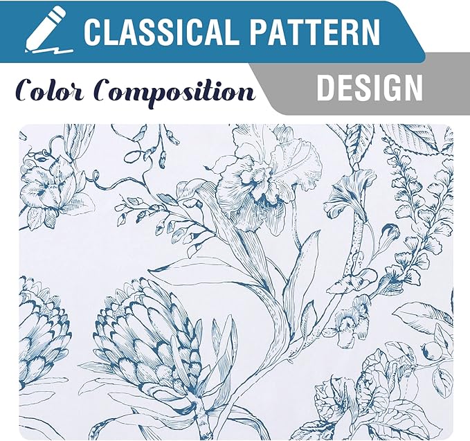 H.VERSAILTEX 100% Blackout Curtains for Bedroom Camellia Floral Blackout Curtains 108 Inches Long Light Blocking Window Treatment Curtains with Black Liner Grommet Thermal Drape, 2 Panels, Stone Blue