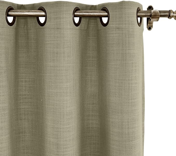 ChadMade 50W x 96L Inch Taupe Grey Linen Polyester Curtain Drapes with Blackout Lining, Room Darkening Antique Bronze Grommet Curtain for Sliding Glass Door Patio Door Living Room (1 Panel)