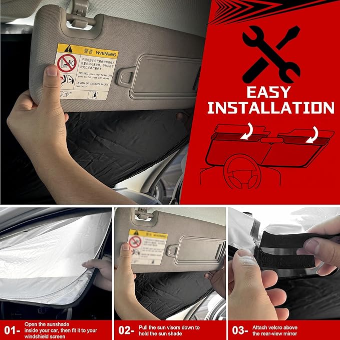 Windshield Sun Shade for 2023-2025 Che-vro-let/Chevy Colorado Foldable Sun Sunshade for Car Front Window Blocks UV Rays and Heat Automotive Interior Protector Custom Fit Accessories