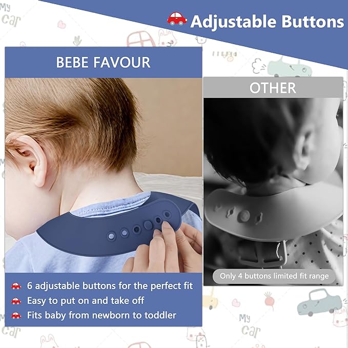 BEBE FAVOUR 2 Pack Silicone Baby Bibs Adjustable Fit Waterproof Bib With Leak Proof Food Pouch Catcher for Eating Boys Girls