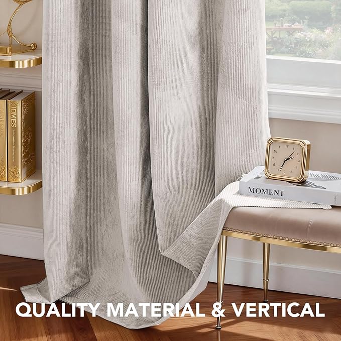 H.VERSAILTEX Velvet 100% Blackout Curtains for Living Room Full Light Blocking Curtains Thermal Insulated Room Window Drapes Soft Luxury Curtains Grommet Top 2 Panels (55" W x 96" L, Stone)